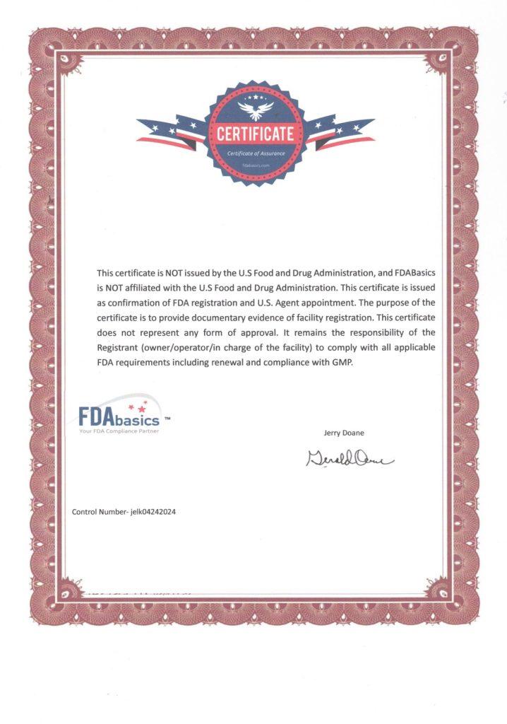FDA Certificate — Page 2