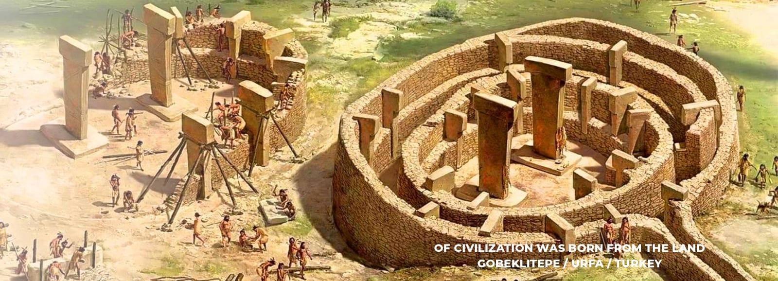 Illustration of Göbeklitepe — of civilization was born from the land, Göbeklitepe, Urfa, Turkey