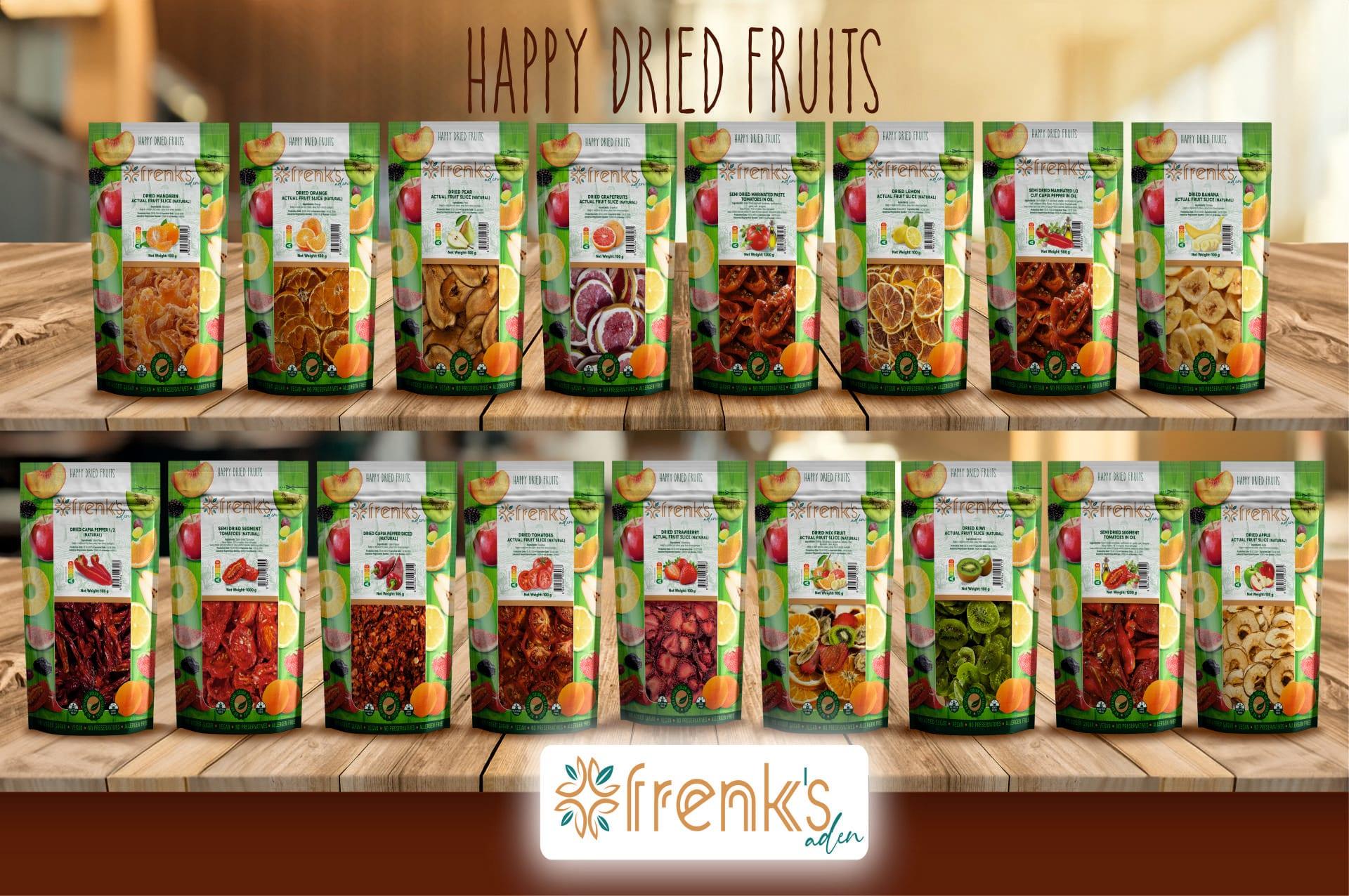 The Frenk's Aden product lineup on a wooden table